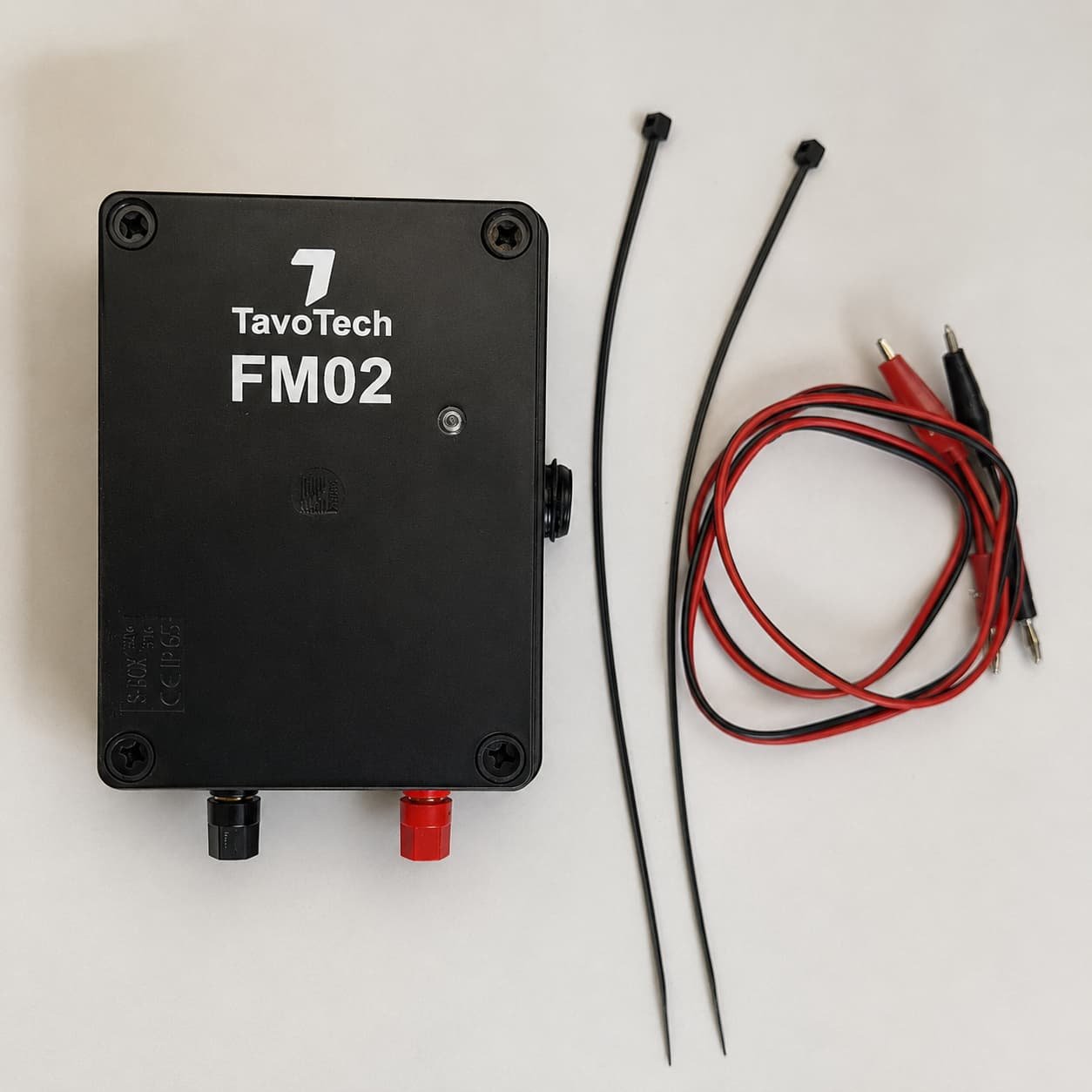 FM02 package with mounting straps and connection leads